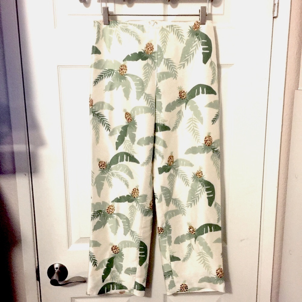 Kelly and Diane Vintage Silk Sequin Pineapple Tropical Cropped Pants Sz 4